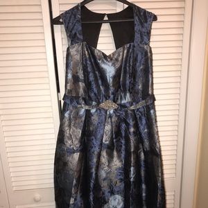 Fit & Flare Blue Brocade Dress
